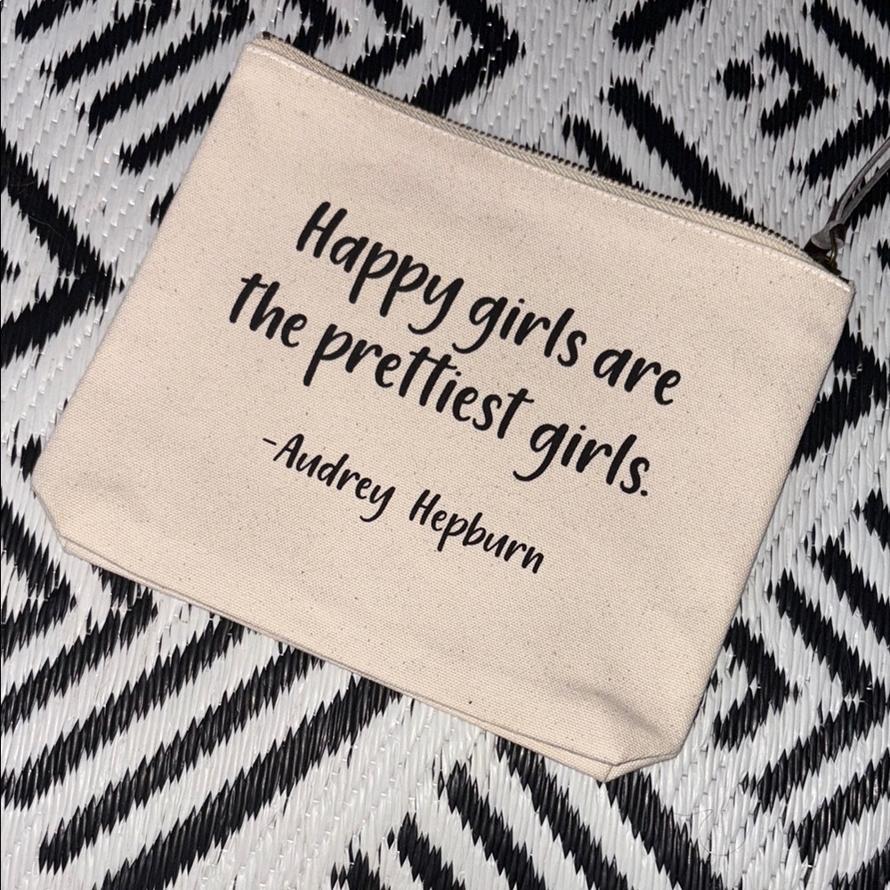 “Happiest Girls Are The Prettiest Girls” Canvas Pouch with Inspirational Quote